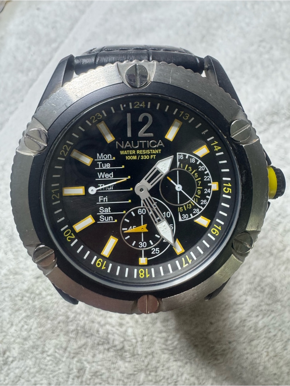 Nautica Black and Yellow Multifunction Sport Watch